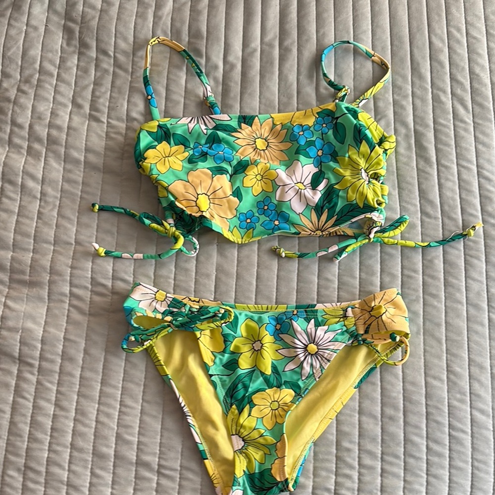Floral Kids Swim Set - Green and Yellow